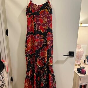 FARM Rio Red and Green Spaghetti Strap Maxi Sundress